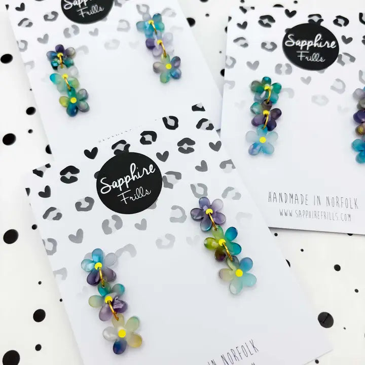 Rainbow Terrazzo Melt Trio Flower Statement Dangle Earrings