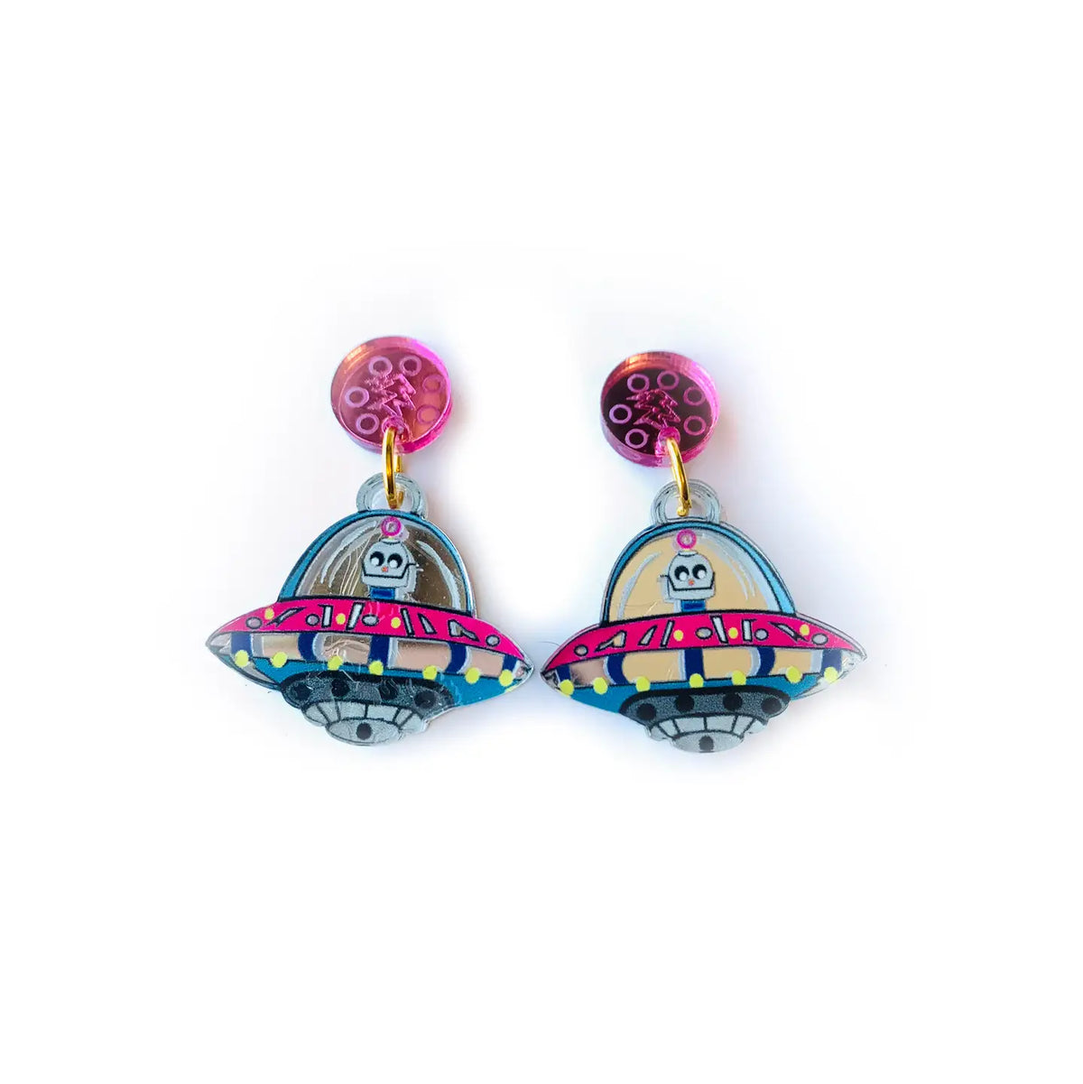 Retro Acrylic Ufo Alien Spaceship Dangle Earrings