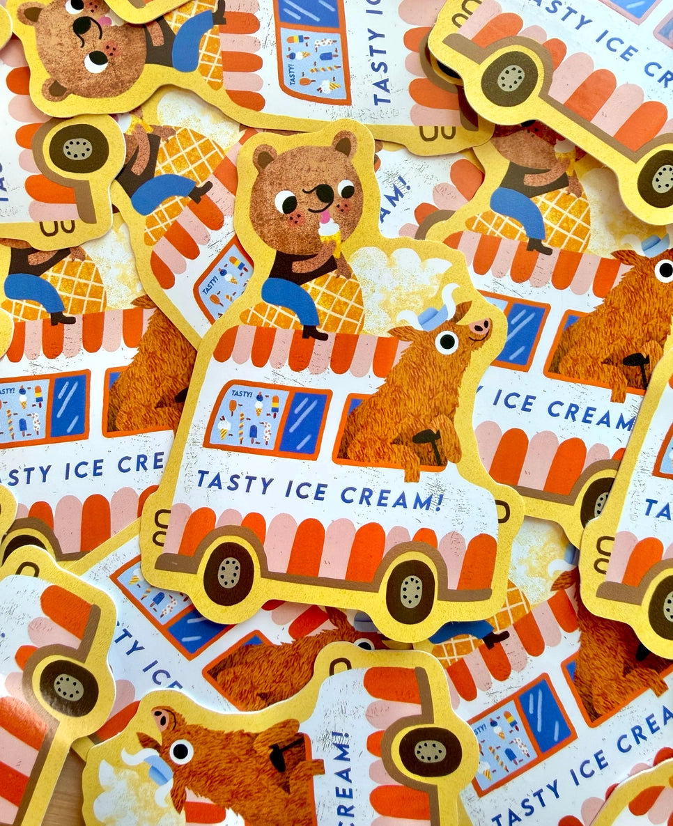 Ice Cream Van Vinyl Sticker | Cute Bear Decal