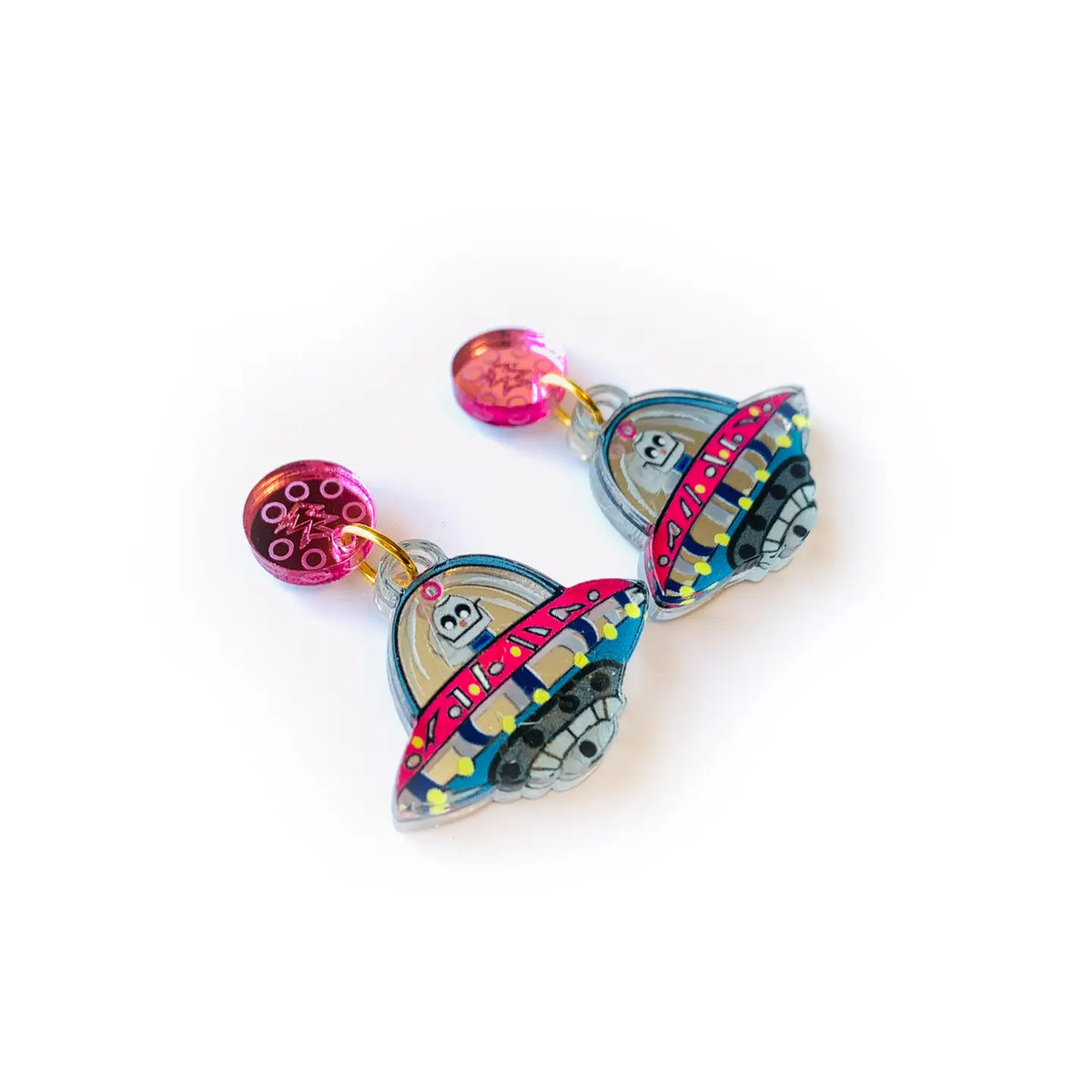 Retro Acrylic Ufo Alien Spaceship Dangle Earrings