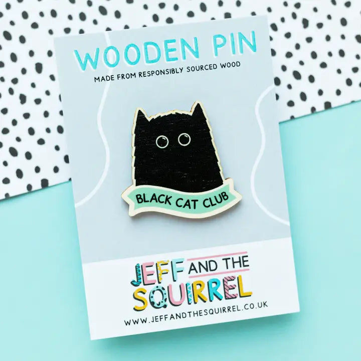 Black Cat Club Wooden Pin Badge