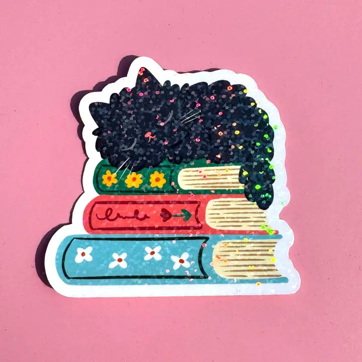 Cozy Nook Cat Book Vinyl Sparkly Sticker