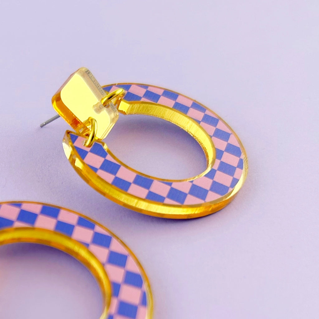 Checkerboard 'lois' Erring- Pink & Blue