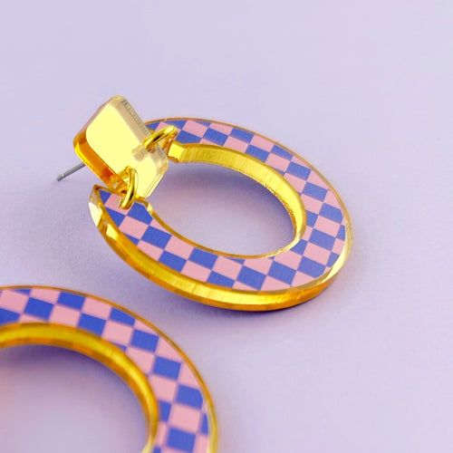 Checkerboard 'lois' Erring- Pink & Blue