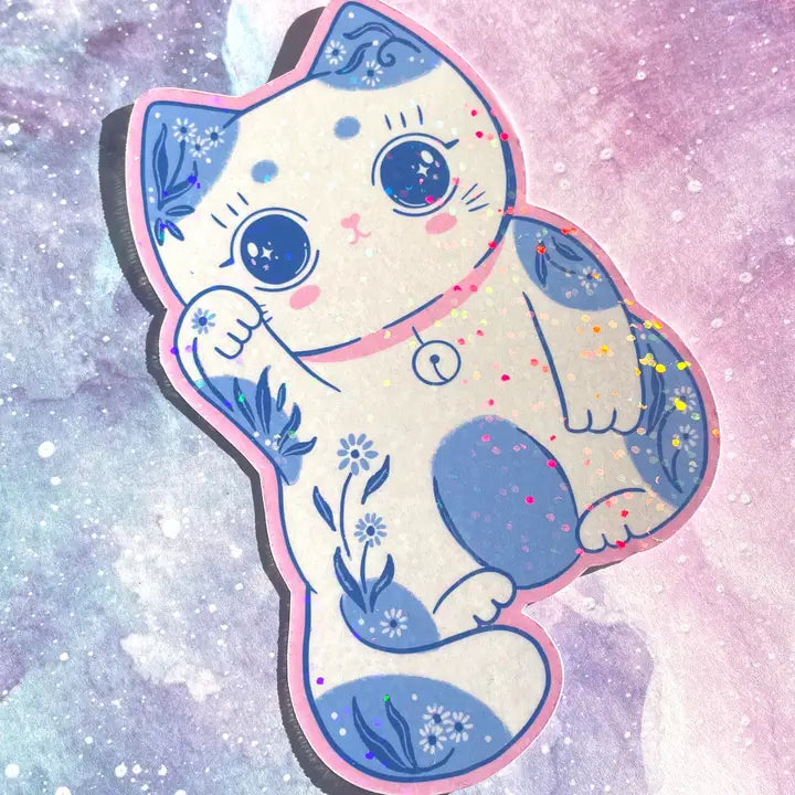 Lucky Cat Sparkle Kawaii Vinyl Sticker