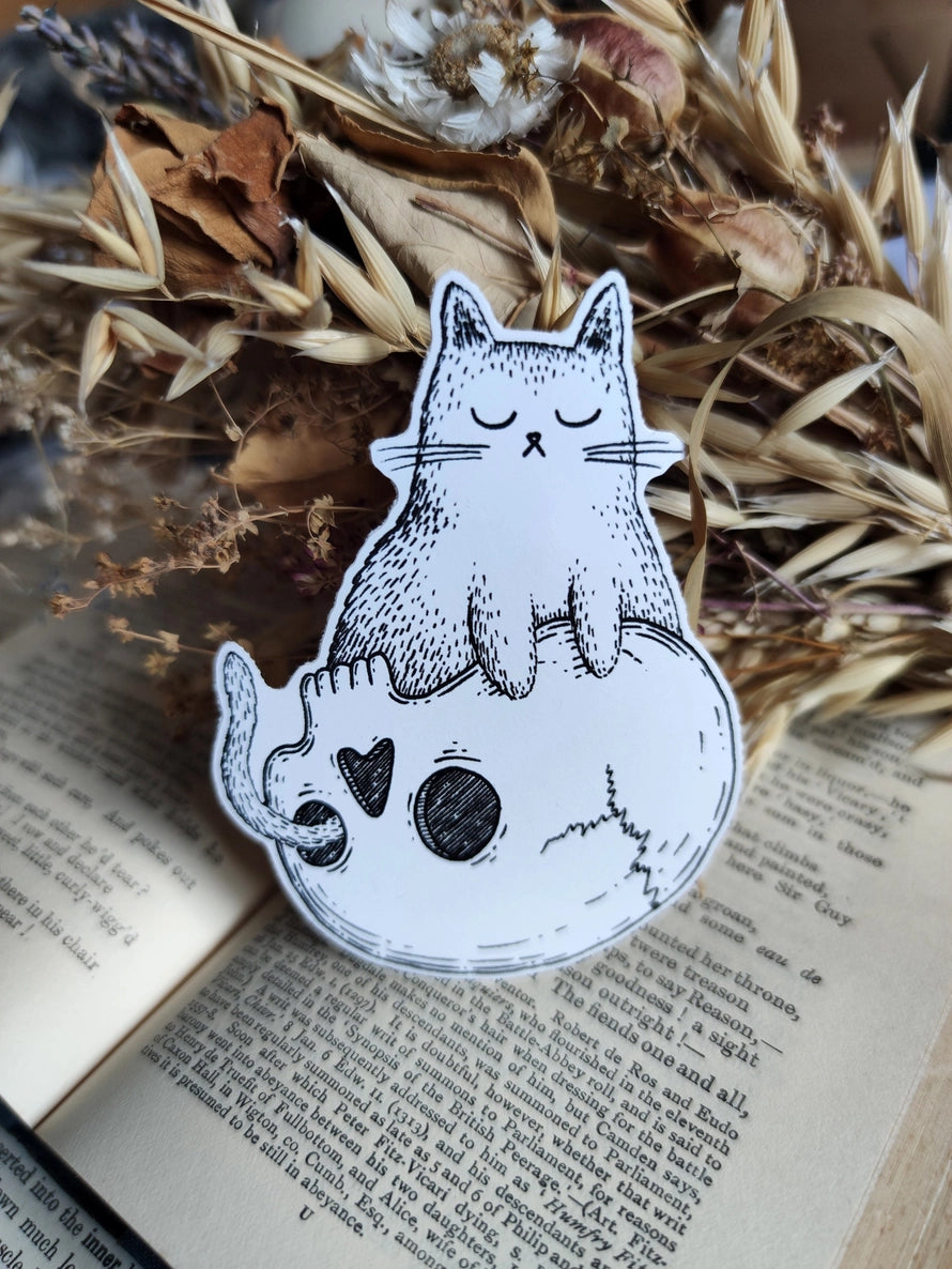 Skull Cat Vinyl Sticker