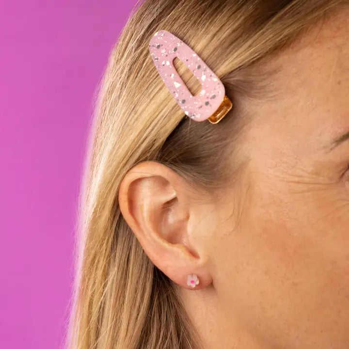 Pink & Silver Holographic Glitter Barrette Acrylic Hair Clip