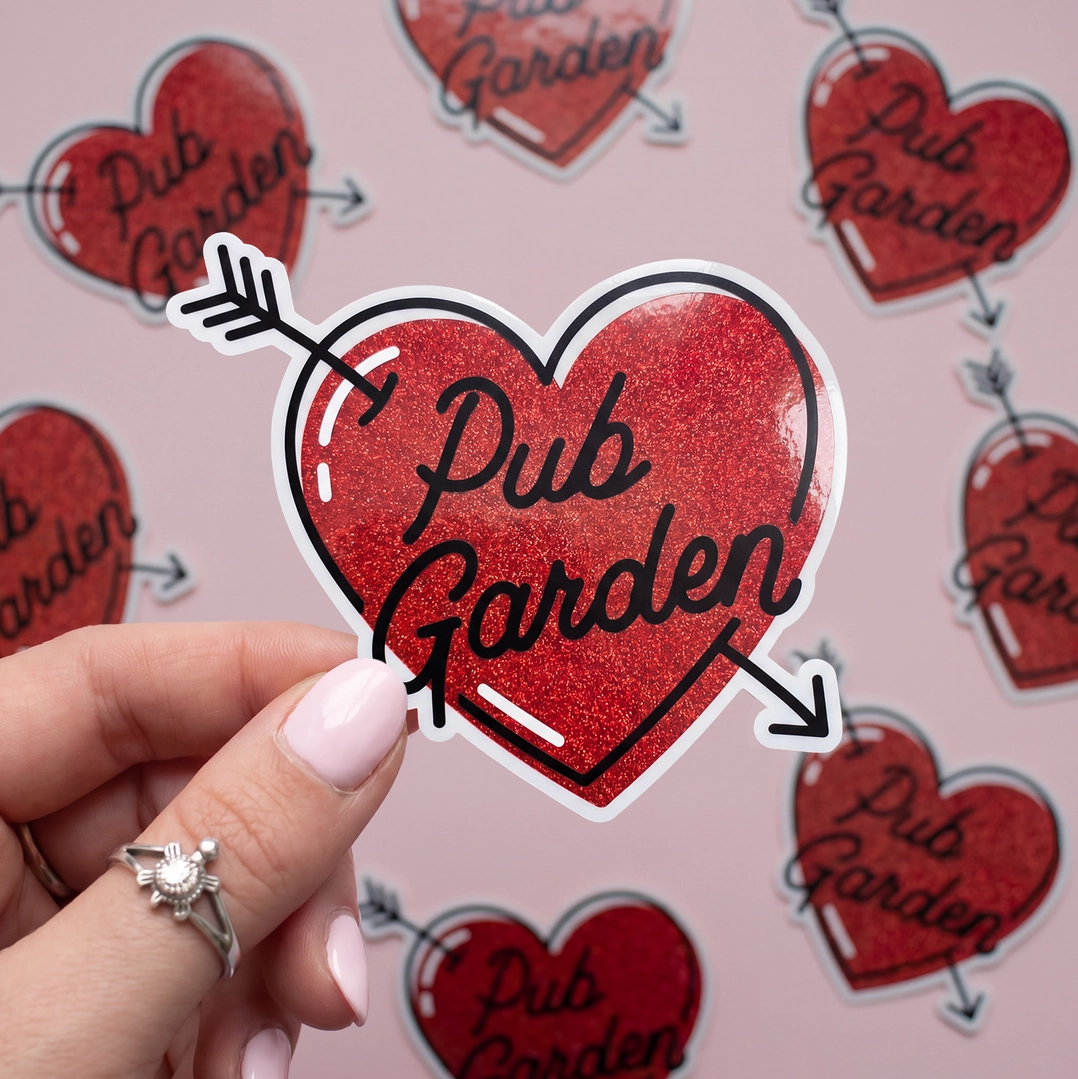 Pub Garden, Love Heart Tattoo Illustration Sticker