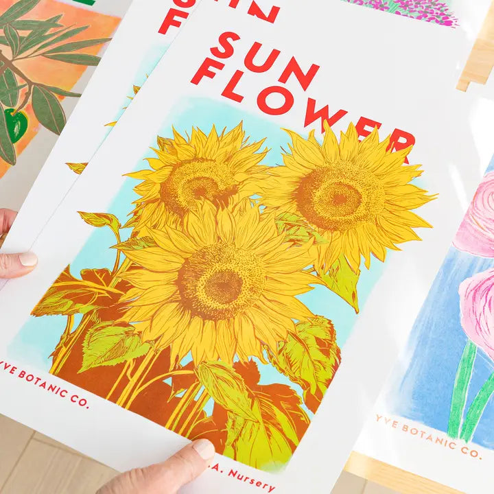 Sunflower Botanical Risograph A4 Print