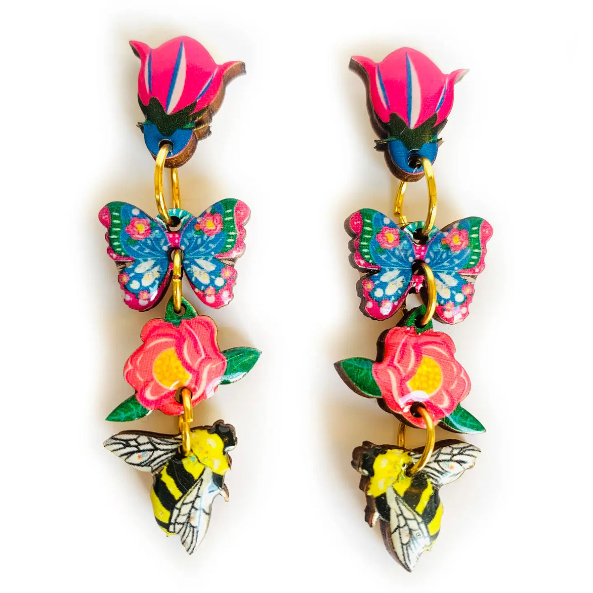 Dangle Flower Honeybee Statement Earrings Summer Floral