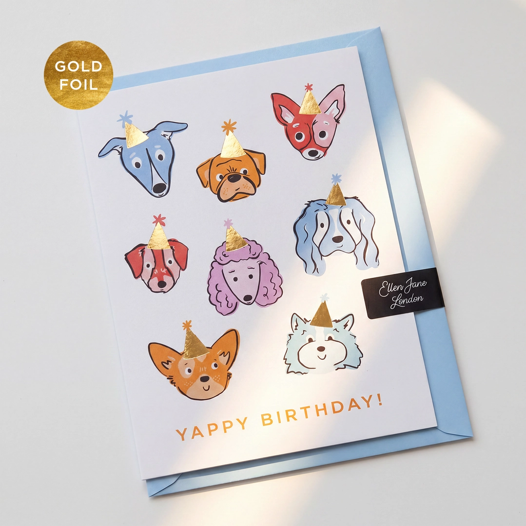 A6 Yappy Birthday Card with Gold Foil