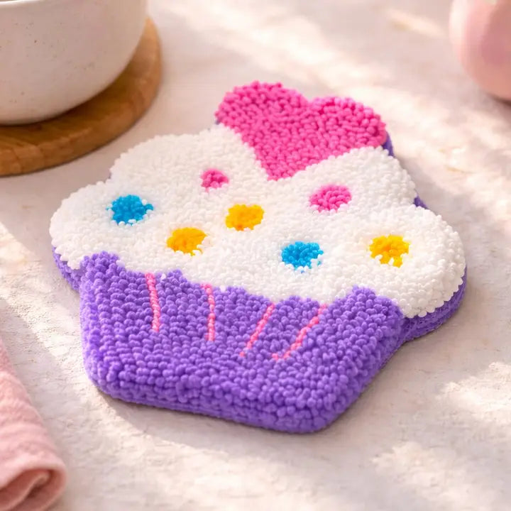 Purple Cupcake Design Punch Needle Coaster