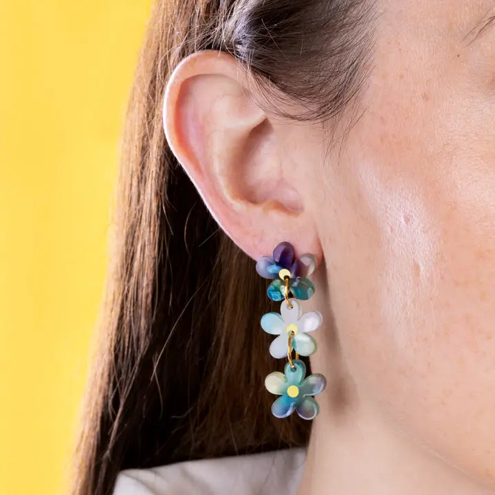 Rainbow Terrazzo Melt Trio Flower Statement Dangle Earrings