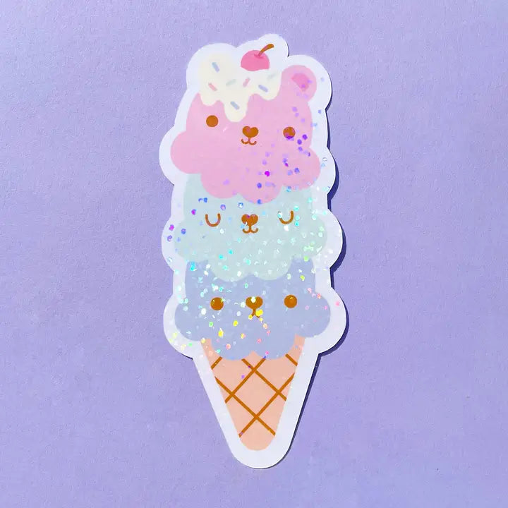 Kawaii Triple Ice Cream Sparkle Vinyl Sticker
