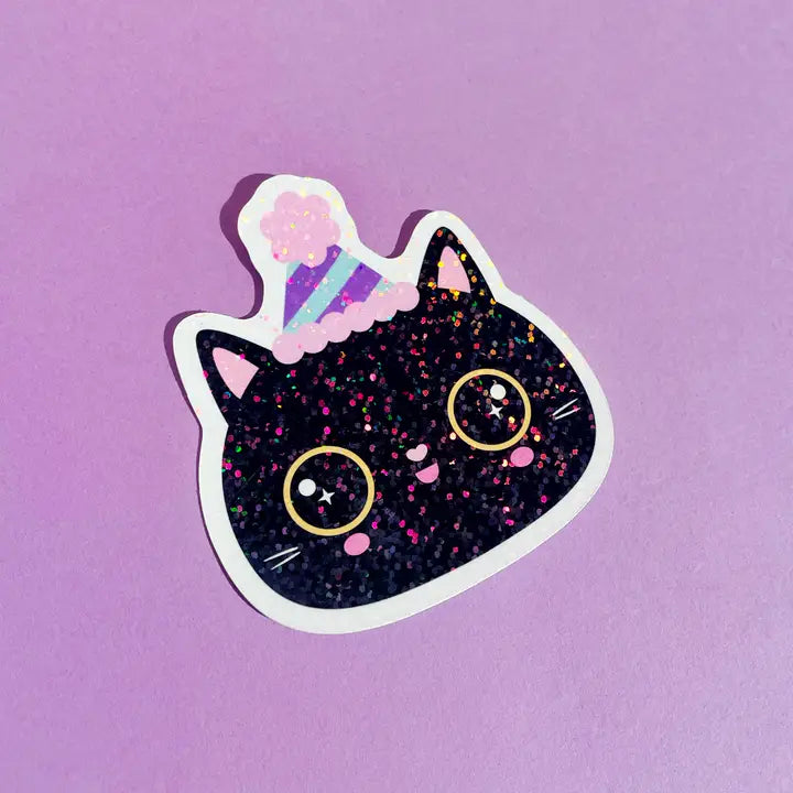Party Cat Sparkly Vinyl Sticker