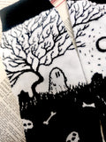 Spooky Socks- Black and White Ghostie Graveyard Crew Socks