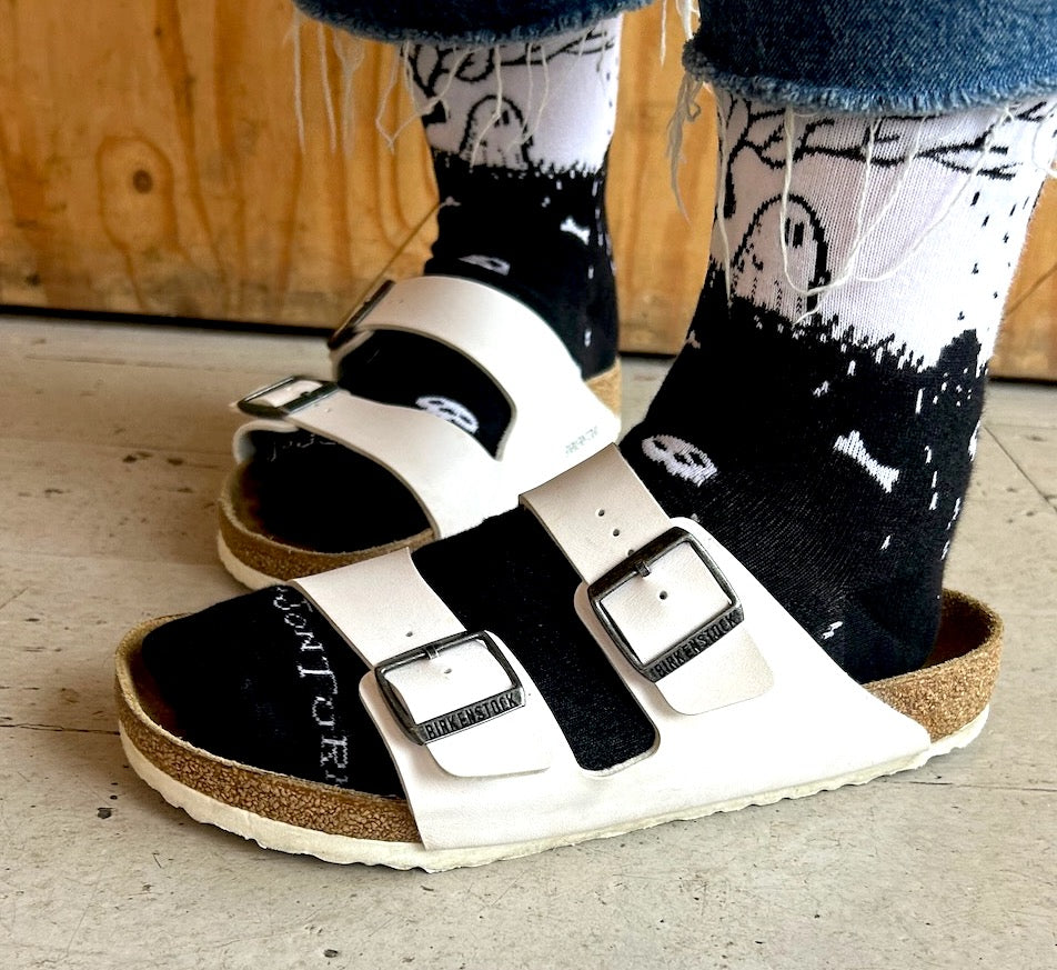 Spooky Socks- Black and White Ghostie Graveyard Crew Socks