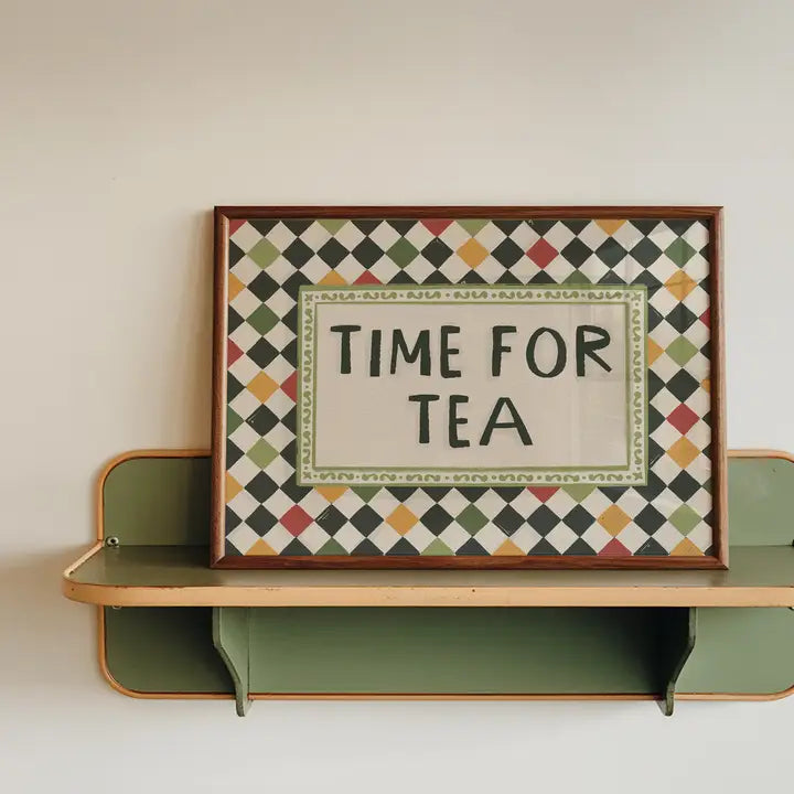 Time For Tea Checkerboard A4 Print