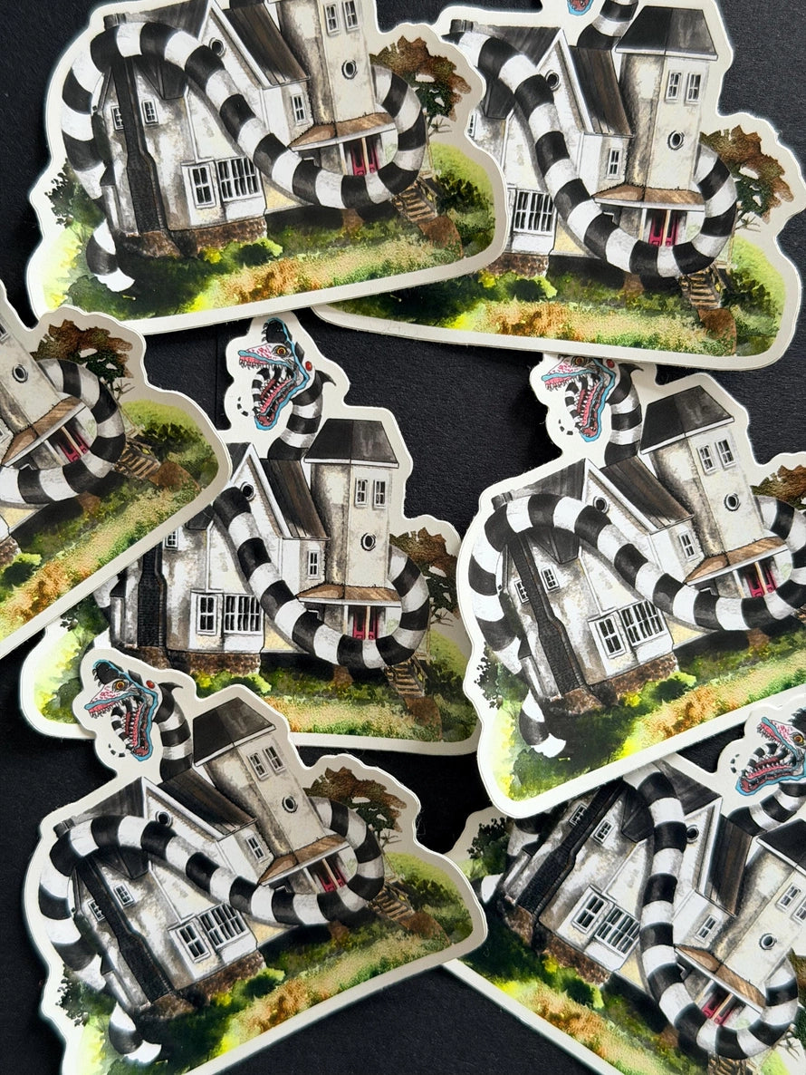 Bj House, Watercolour Haunted House Sticker