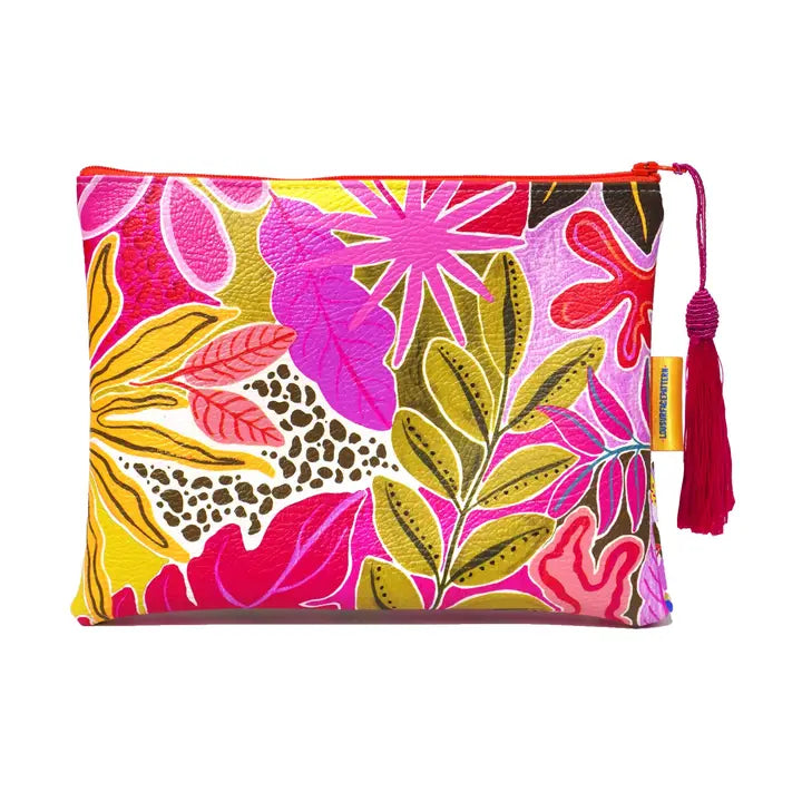 Orange Tropicals Vegan Leather Makeup Bag