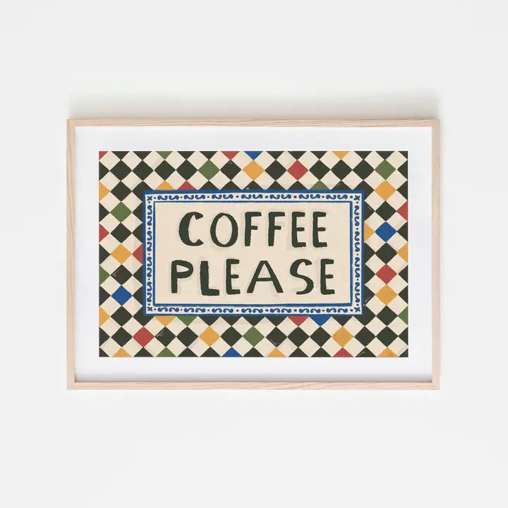 Coffee Please Checkerboard A4 Print