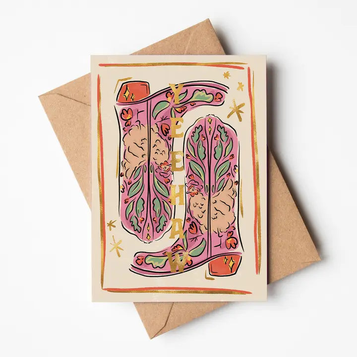 Yeehaw Chicken Boots Foil Card