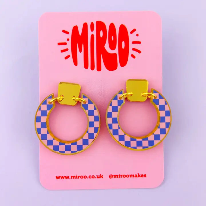 Checkerboard 'lois' Erring- Pink & Blue