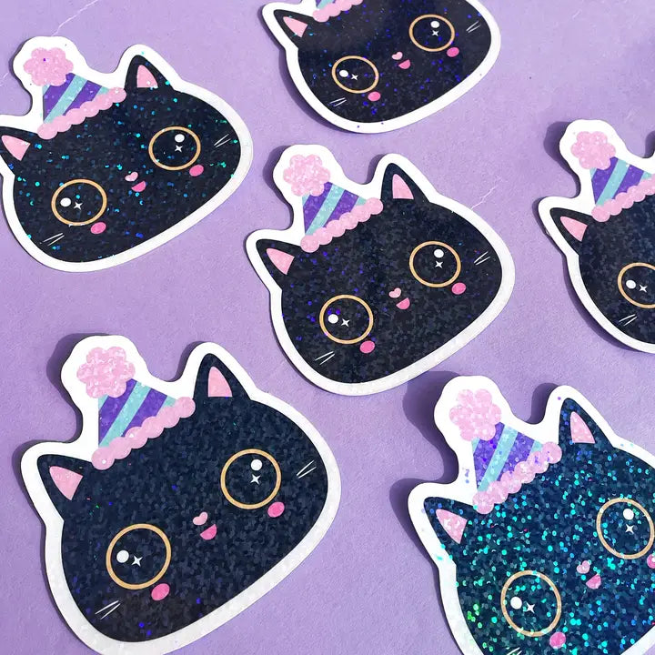 Party Cat Sparkly Vinyl Sticker