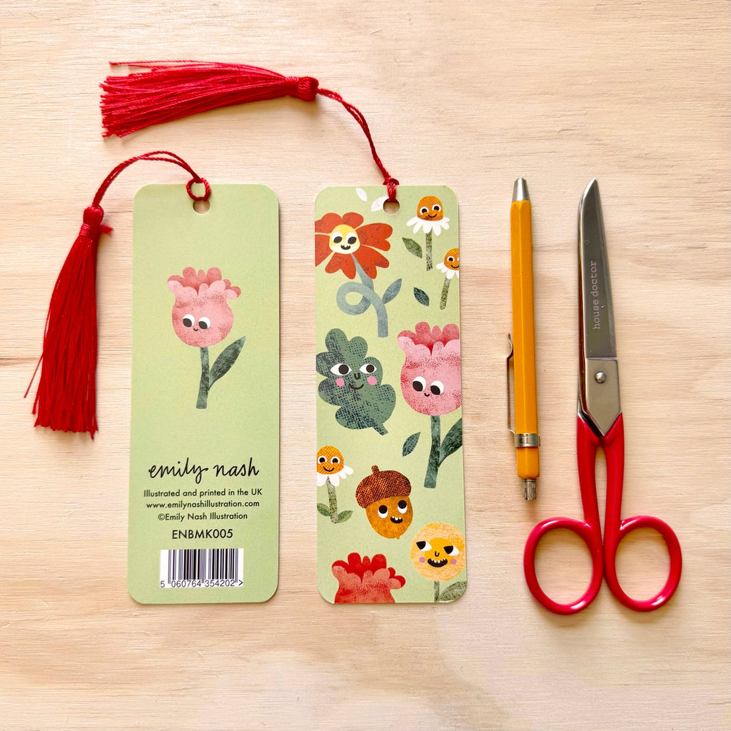 Flower Faces Illustrated Bookmark with Tassel