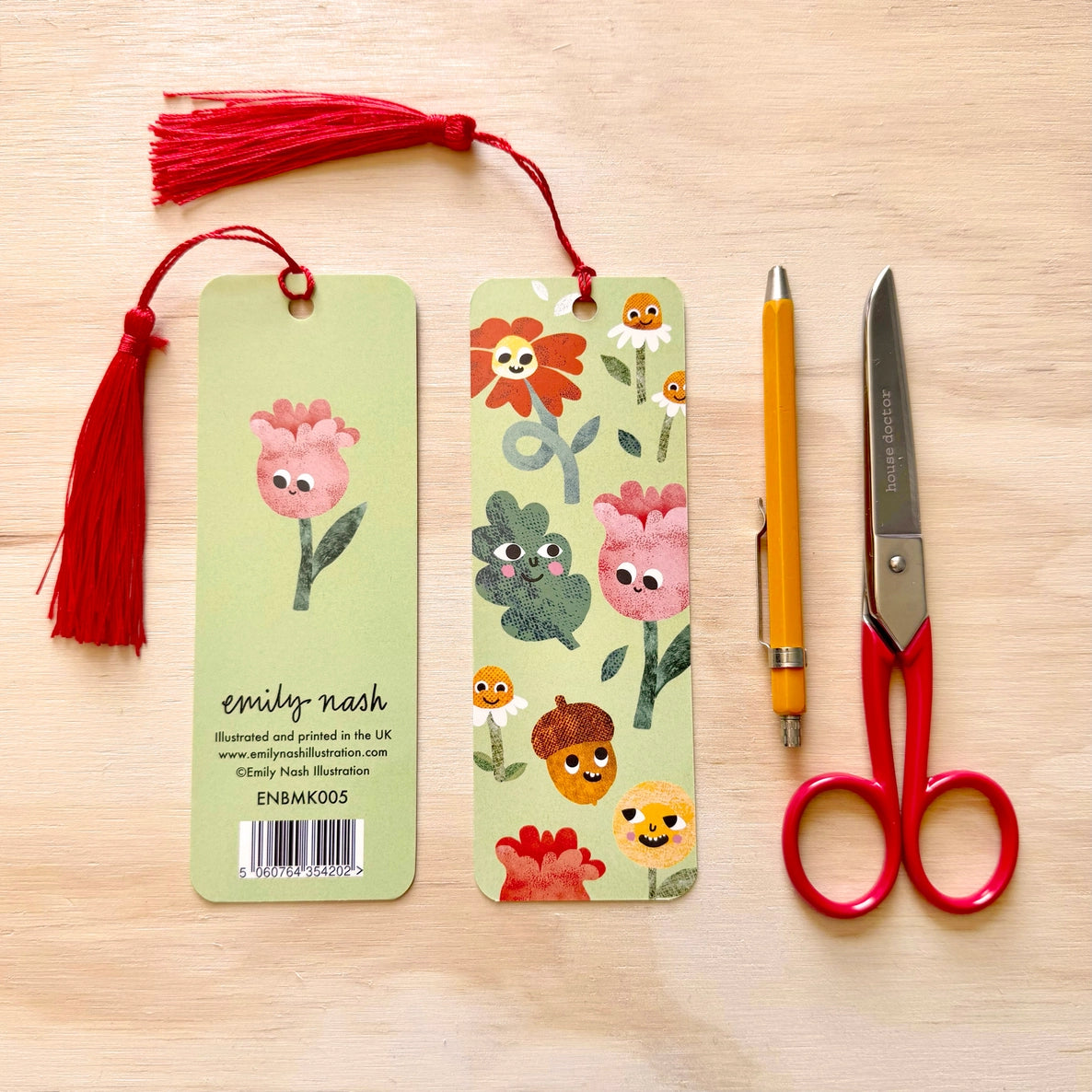 Flower Faces Illustrated Bookmark with Tassel