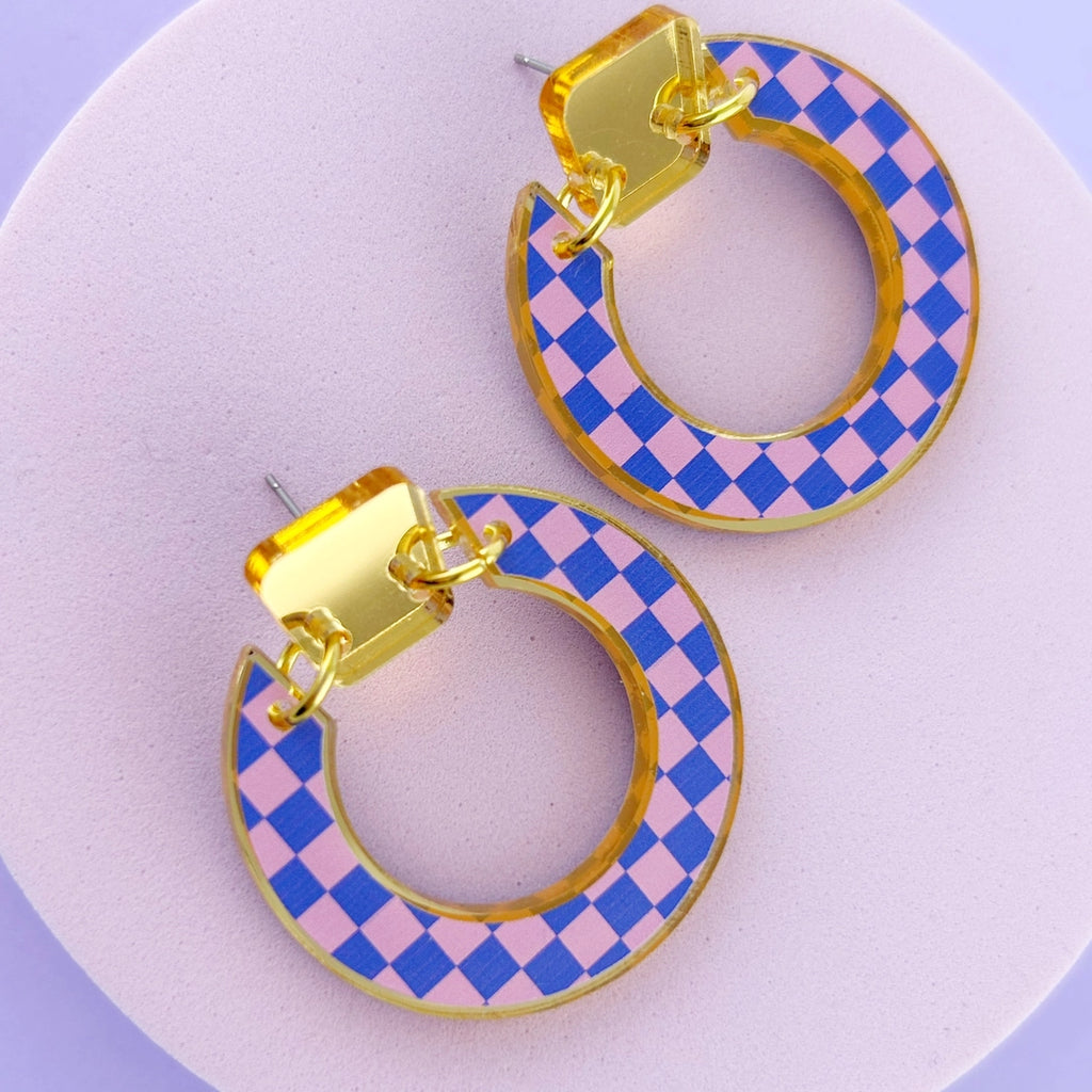 Checkerboard 'lois' Erring- Pink & Blue