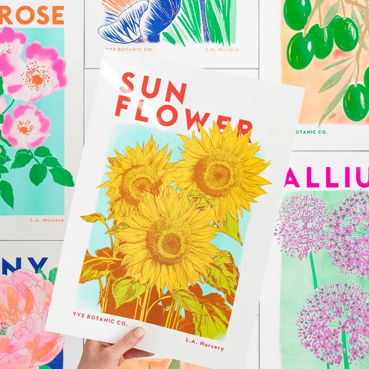 Sunflower Botanical Risograph A4 Print