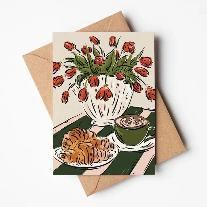 Coffee, Croissants and Tulips Card