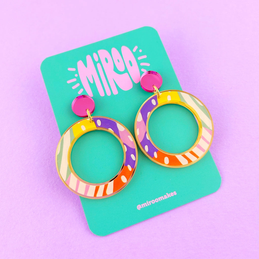 Large Circle Earrings- Colourful Pattern