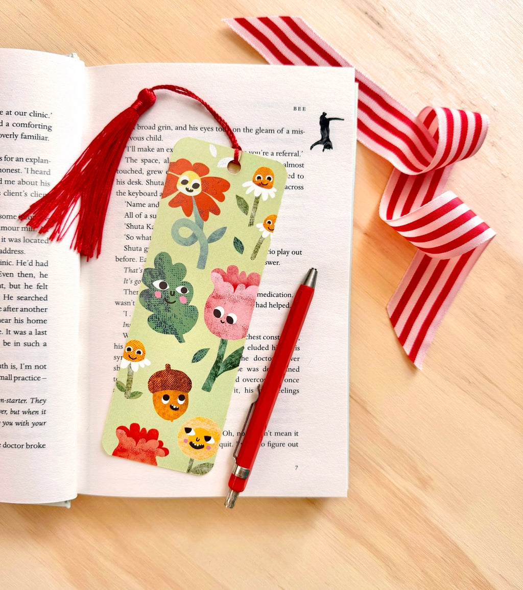Flower Faces Illustrated Bookmark with Tassel