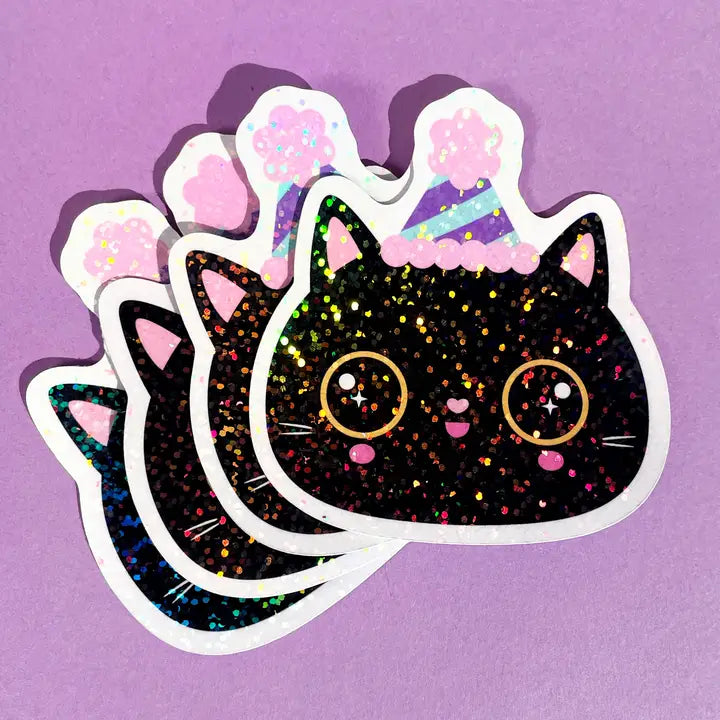Party Cat Sparkly Vinyl Sticker