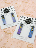 Starry Night Glitter Marble & Gold Moon Charm Earrings