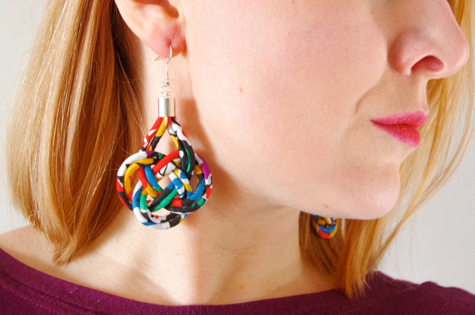 Large Liberty Fabric Cord Knot Earrings