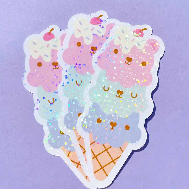 Kawaii Triple Ice Cream Sparkle Vinyl Sticker