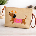 Sausage Dog Pink Coat Punch Needle Jute Clutch Bag