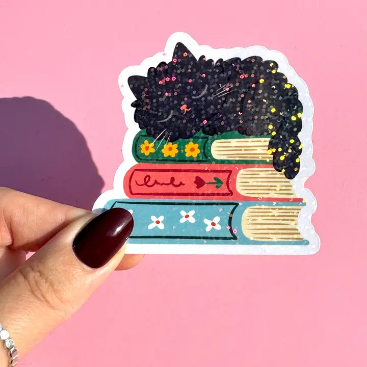 Cozy Nook Cat Book Vinyl Sparkly Sticker