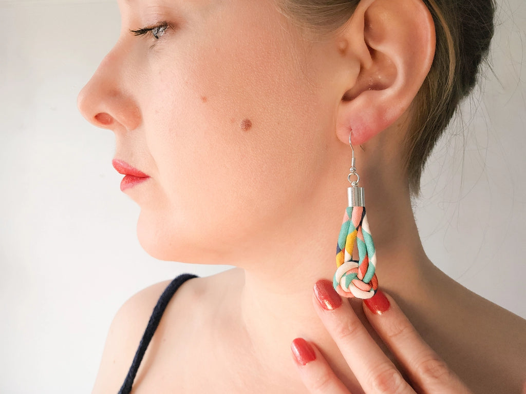Colour Block Fabric Knot Earrings