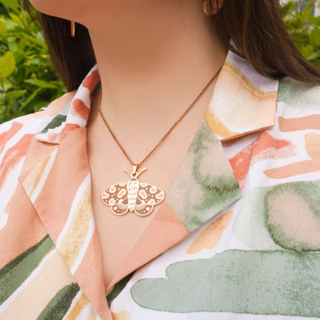 Moth Enamel Pendant Necklace